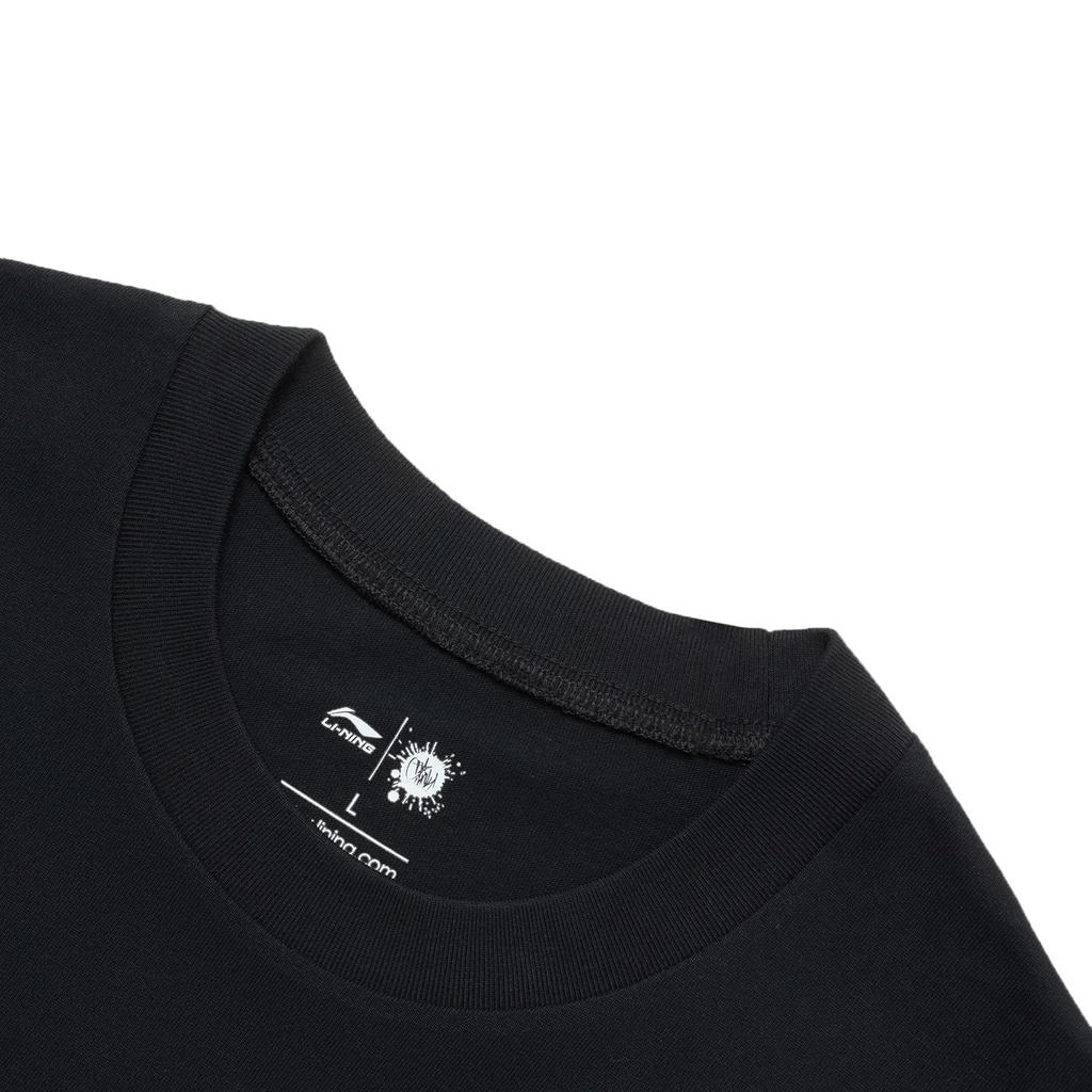 Li Ning X OG Slick Collaboration Smiley Face Letter Loose Short Sleeve T-Shirt Unisex T-Shirts Black AHST673-3
