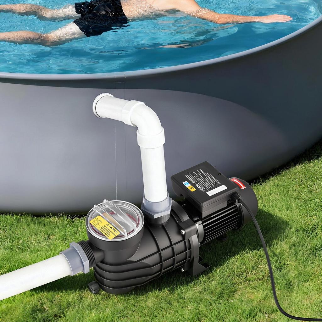 Above Ground Pool Pump, 250W, 11,700 L/H Max Flow Single Speed Swimming Pool Pump, AC 220-240V, 2850 RPM, 8 M Max Head Lift, with Filter Basket & Lid,