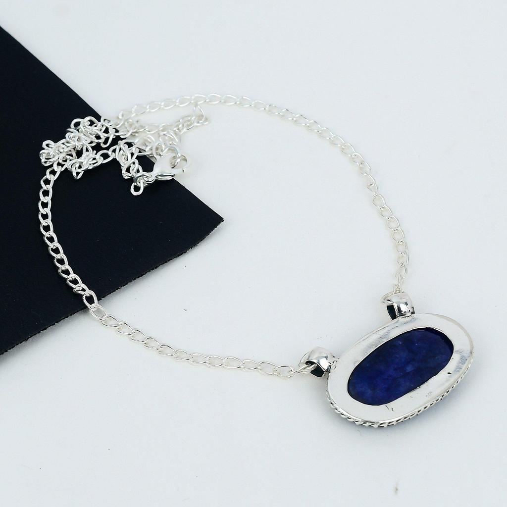 Blue Sapphire Gemstone Handmade 925 Sterling Silver Necklace Blue Sapphire Handmade Necklace For Women Necklace For Her