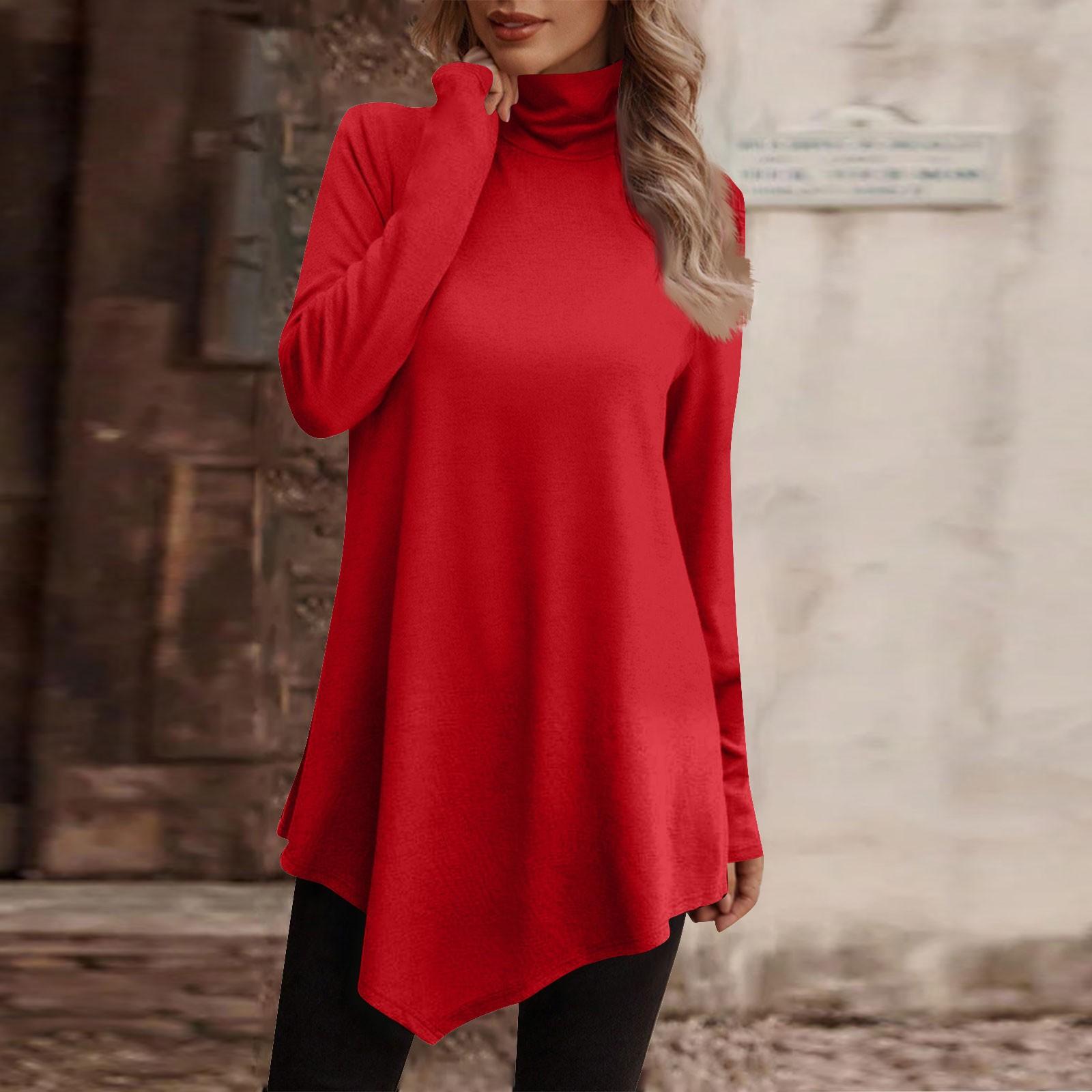 

Повседневная модная рубашка с цветочным принтом, топы с высоким воротом, пуловеры с длинными рукавами и нерегулярным подолом XXXL красный