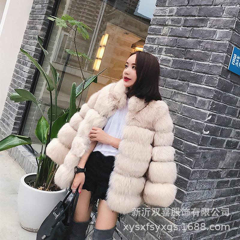Autumn and winter new stand-up collar jacket, medium and long slim-fitting imitation fox hair thermal coat