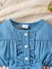 Girls Summer Denim Patchwork Dress Sleeveless Cartoon Bow Cute Outfit for 4-7 Years Old Baby