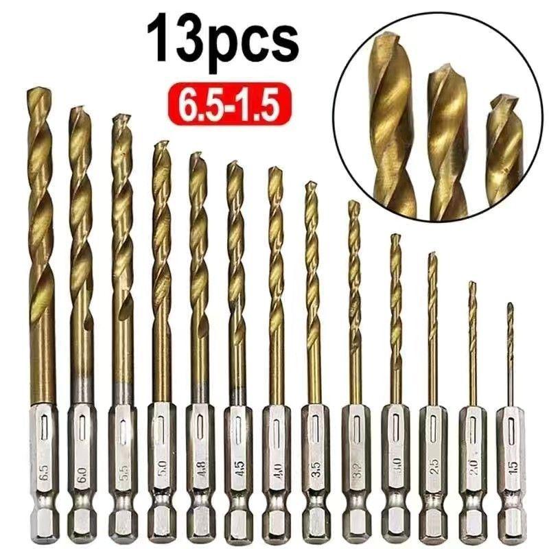 13PC Titanium Hex Shank Drill Bit Set: High-Speed Steel for Electric Screwdrivers