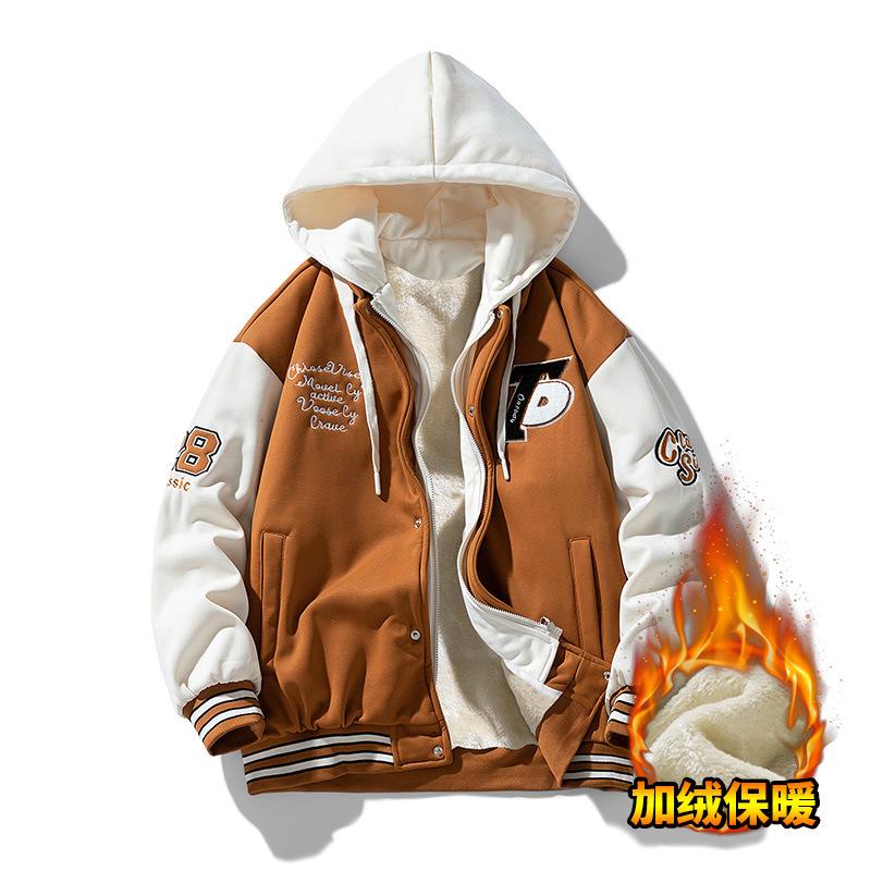Men's casual fake two-piece hooded jacket men's outdoor sports thickened jacket men's teenagers loose student simple