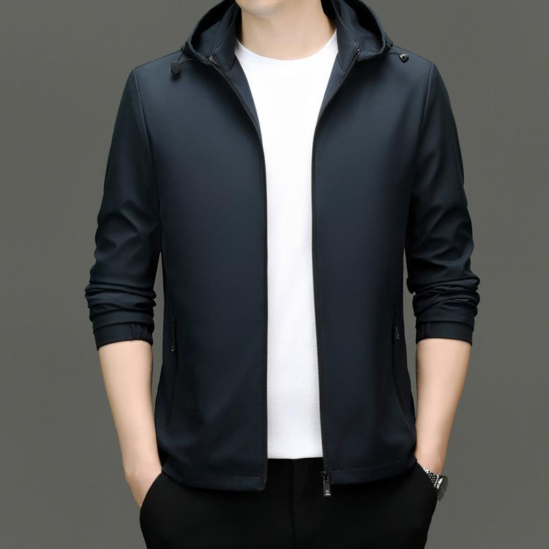Young Men's Spring and Autumn Hooded Casual Jacket Solid Color Thin Jacket Fashion Trend Loose Jacket New Style for Men
