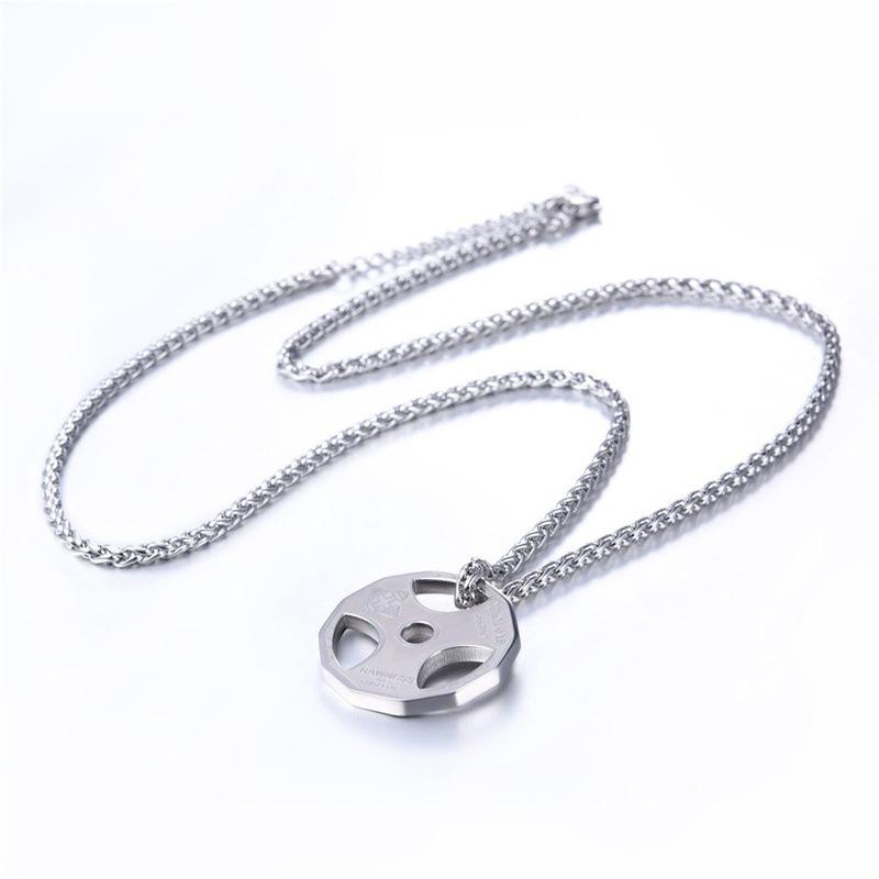 Nouvelle Barre d'Haltères Fitness Haltères Disques Accessoires Collier Pendentif Homme Bijoux