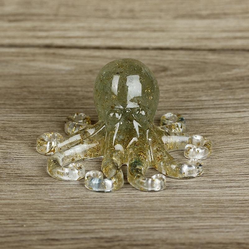 Miniature Octopus Statue Natural Crystal Agate Stone Crushed Stone Dropper Resin Squid Home Tabletop Landscape Ornaments Crafts