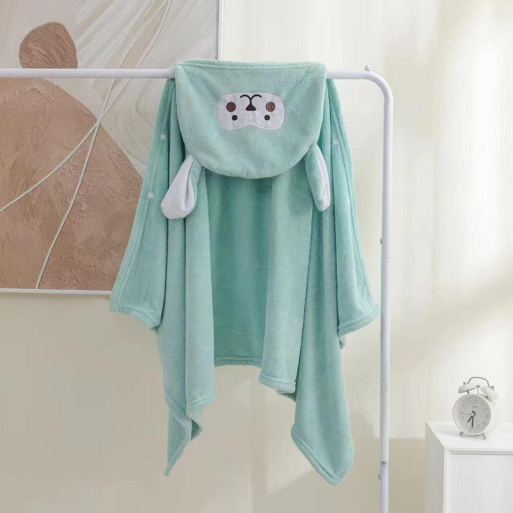 Children's Hooded Bathrobe - Coral Fleece Cartoon Design for Infants and Toddlers