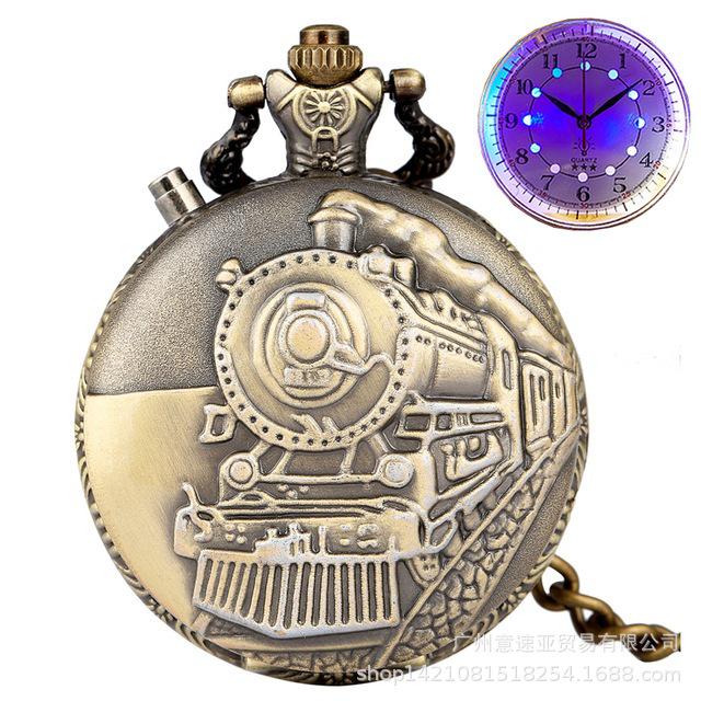 Retro Locomotive LED Quartz Pocket Watch