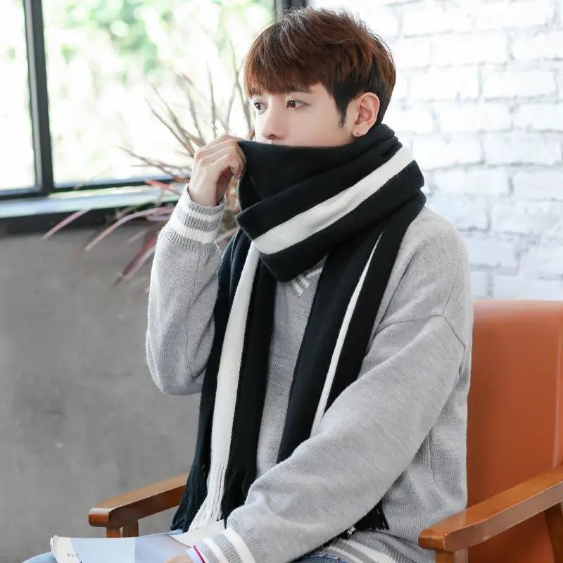 New Korean Style Scarf for Women in Winter Simple and Versatile British Men's Scarf  Woolen Neck Scarf  Thickened Student Long Style To Keep Warm
