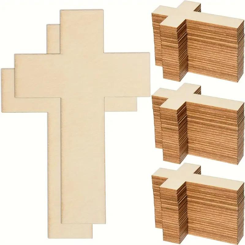 10pcs/pack Unfinished Wooden Cross Cutouts, Wood Cross Shaped Piece Slices Embellishments Ornaments for DIY Craft Art Supplies