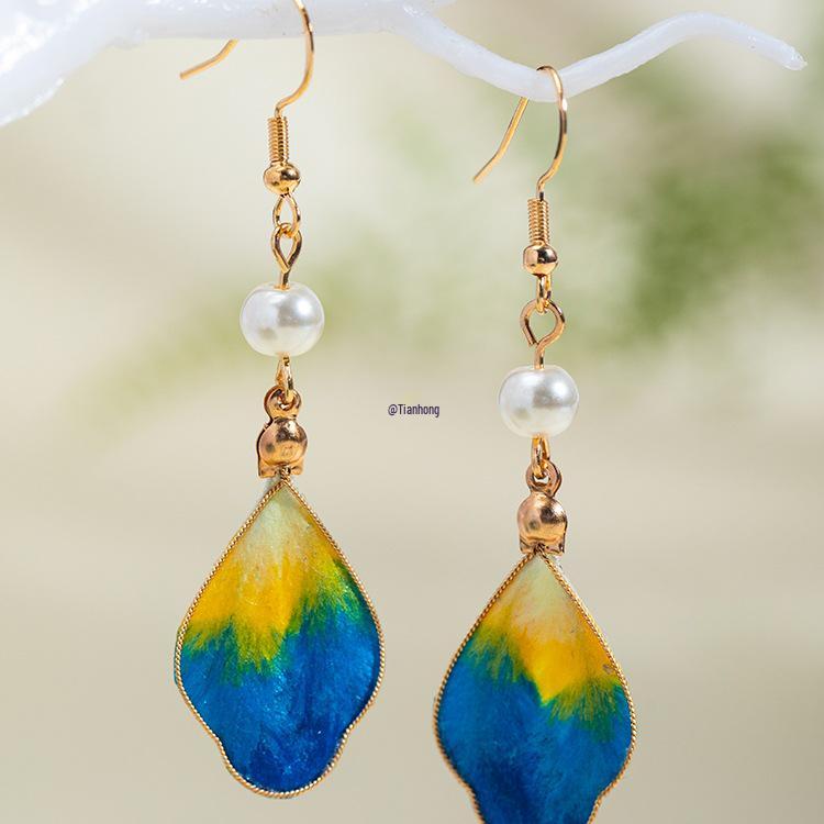 Handmade Silk Velvet 'A Thousand Li of Rivers and Mountains' Earrings - Retro Chinese Style Qipao Accessories with Ear Hooks/Clips for Women