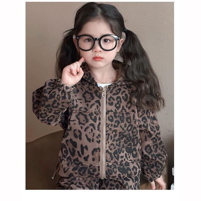 Completi Bambina Autunno Giacca Bambina Stampa Leopardo Bambini