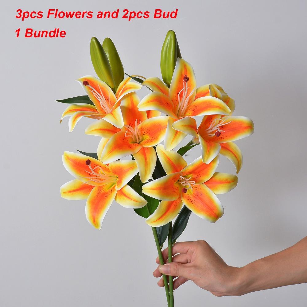 With 3pcs Flowers and 2pcs Bud Artificial Lily Flower 67cm 6 Colors Fake Flowers Dining Table Decoration Flowers Home Decoration