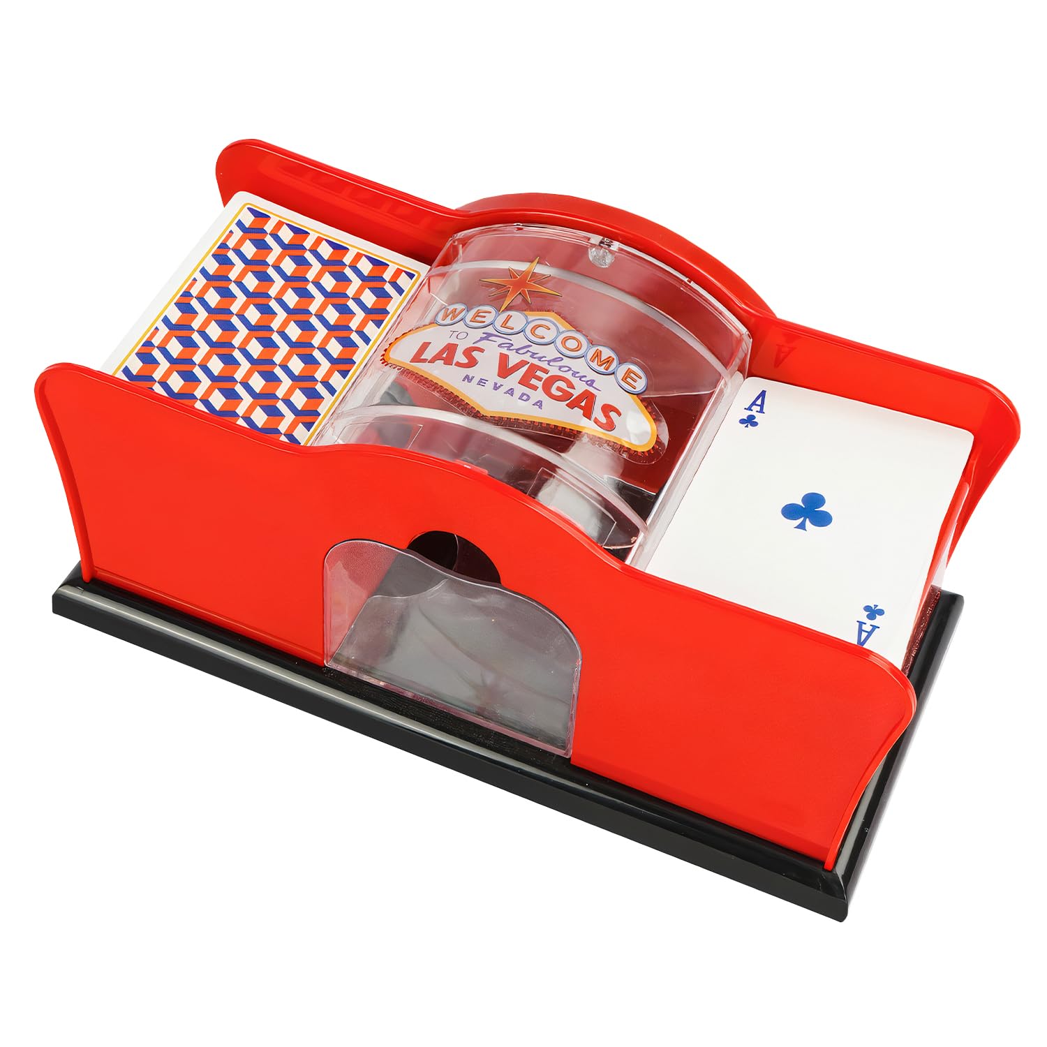 

No batteries Manual card shuffler with card required. shoe. D.STONE (Red).