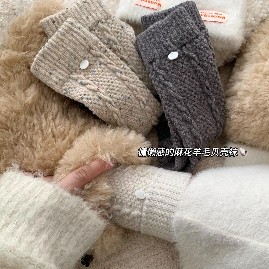 Socks, Women'S Wool Socks, Shell Buckles, Korean Twist Pile Socks, Thickened Plush Stockings, Socks