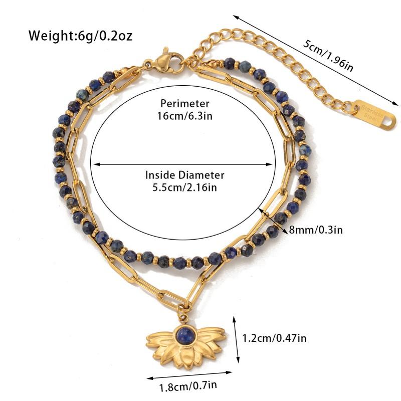 Boheme Stil Titanium Stål Dobbelt Lag Armbånd Med Natursten Perler Kvinder Galvaniseret Finish Geometrisk Cirkulær