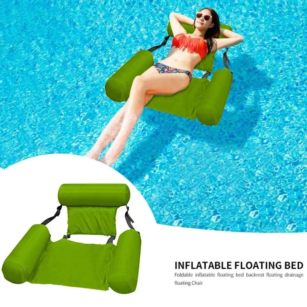 Foldable Floating Water Hammock Float Lounger Inflatable Pool Mat Floating Recliner Bed Swimming Air Mattress Pool Accessories