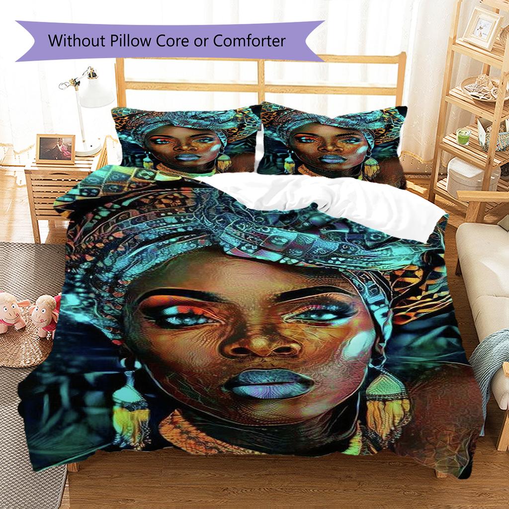 Black Women Pattern Bedding Quilt Set Quilt Cover Pillowcase Home Decoration Gift (1 * duvet cover + 2 * pillowcase, without core)