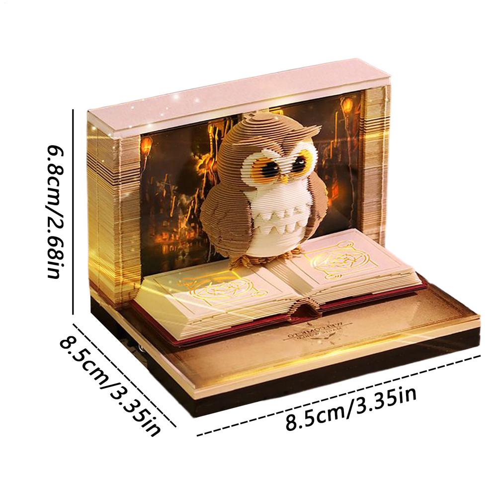 

3D Tear Away Mini Desk Calendar 2026 3D Time Piece Calendar Owl-Shaped Tear Away Carving Time Piece Notepad for Christmas Decora
