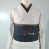 Used Pure silk, Oshima Tsumugi remake, reversible half-width obi, Mikawa obi core, long half-width obi, one-of-a-kind item