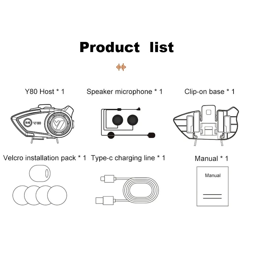 Handsfree Call Music Earphone Waterproof Headset Wireless for Riders Moto GPS Headphone Motorcycle Helmet BT 5.3 Y80