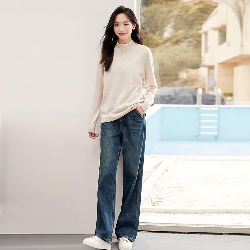 VICTORIA&VERA Women's Skin-Friendly Wool Semi-High Collar Long-Sleeve Knit Sweater