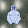 Mens Hooded Puffer Jacket Winter Warm Thick Cotton-Padded Outerwear Loose Fit Streetwear Classic Black Ice Blue
