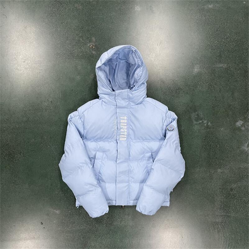 Mens Hooded Puffer Jacket Winter Warm Thick Cotton-Padded Outerwear Loose Fit Streetwear Classic Black Ice Blue