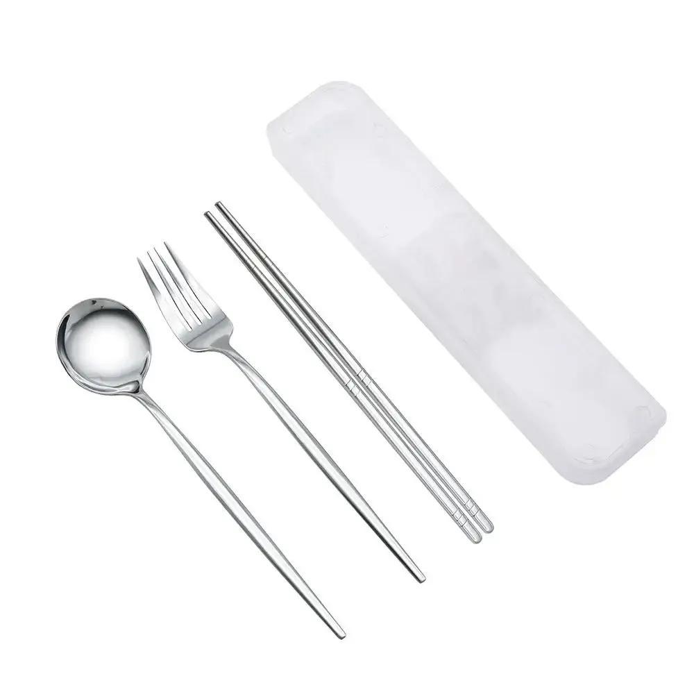 New Spoon Fork Chopsticks Set Storage Box Tableware Coffee Snack Fruit Dessert Portable Spoon Fork Chopstick Set Stainless Steel