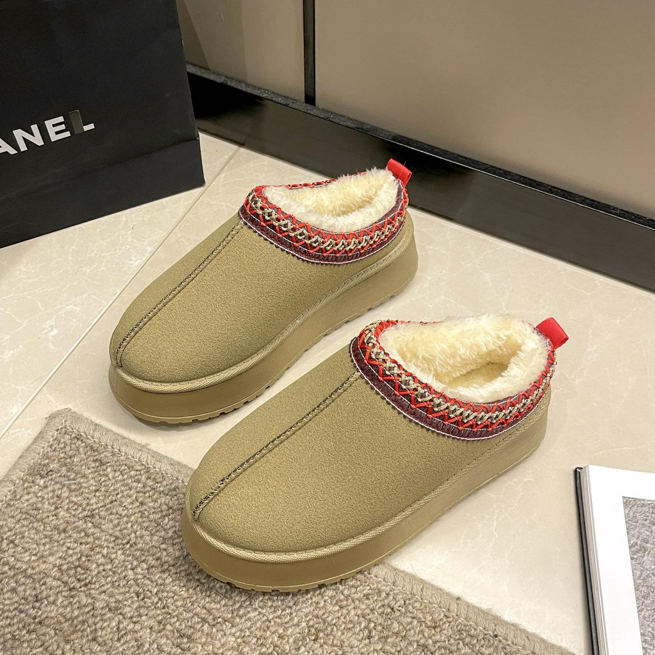 

Женские зимние ботинки на толстой подошве 2024 года, новые, большого размера, с сумкой на голову, полуподносом из хлопка, теплые тапочки из хлопка с одной педалью 40 хаки