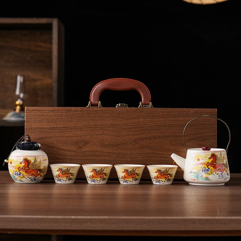 

Koi tea set household living room ceramic teapot teacup high-end light luxury Kung Fu tea set gift box gift