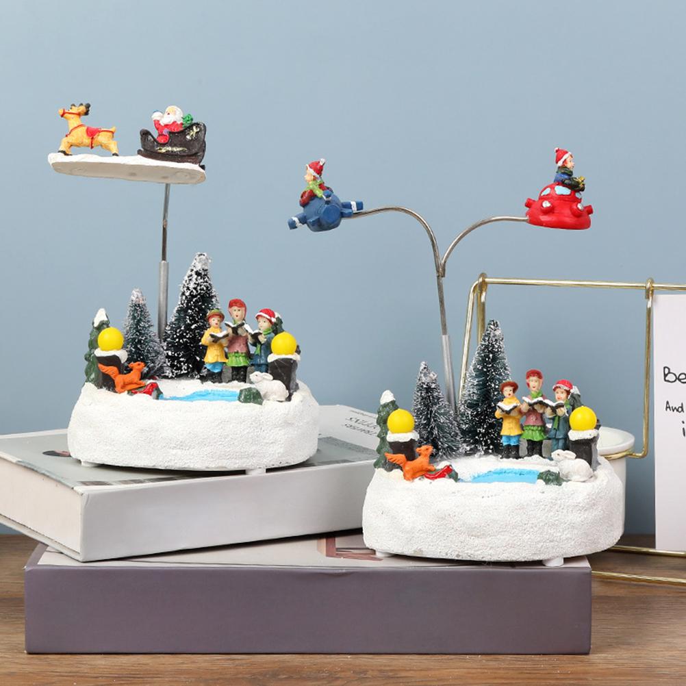 Christmas Ornament LED Luminous Rotating Music Box Christmas  Resin Craft Christmas Light Music Box