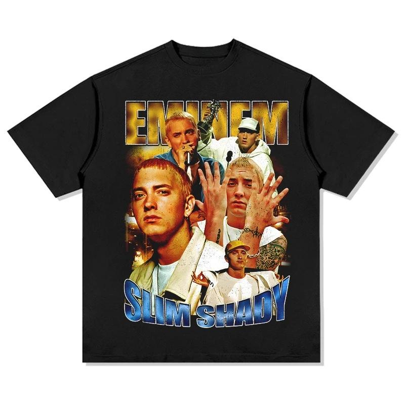 Raper Eminem SLIM SHANDY Nadruk 100% Czysta Bawełna Męska Koszulka Retro Hip-hop Ulica Rock Moda Duży Rozmiar Krótki Rękaw Odzież