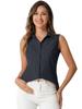 Allegra K Shirt with Size XL Women's V-Neck Button-Down Lapel, Sleeveless, Chambray, Black,