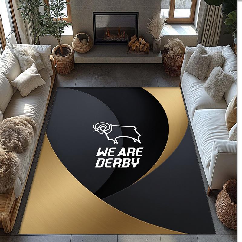 Tappeto in Velluto di Cristallo con Stampa del Derby County Football, Comodo Assorbente d'Acqua Antiscivolo Tappeto per Pavimenti Interni