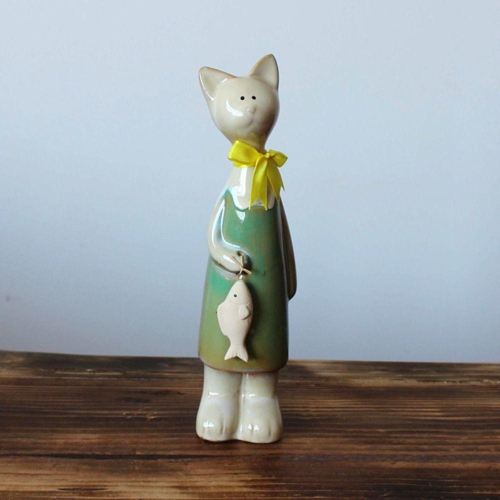 2pcs Modern Cat Figurines Ceramic Miniatures Sculpture Creative Animal Art Statues  Prop
