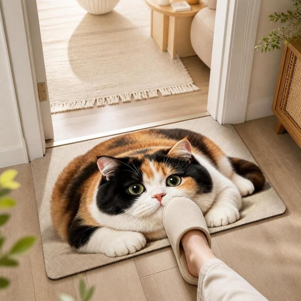 Non-slip Entryway Rug Diatomite Pet Floor Mat Durable Cat Print Doormat  Household