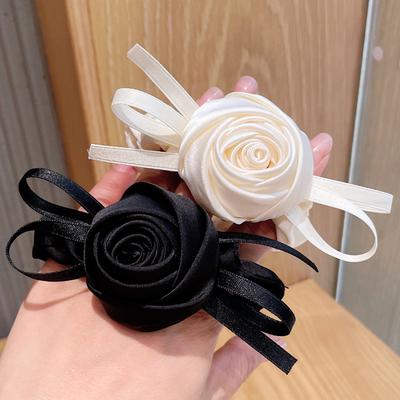 French Retro Fabric Rose Large Intestine Hair Band Elegant Bow  High-Grade Scrunchies Girl Hair Accessoires