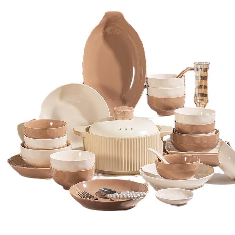 Hecai Maillard Cream Style 18-Piece Ceramic Dinnerware Set