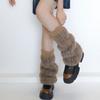 Ribbed Knit Cuffs Furry Leg Warmers for Women Students Winter Furry Plush Boot Covers Stretchy Calf Socks Streetwear