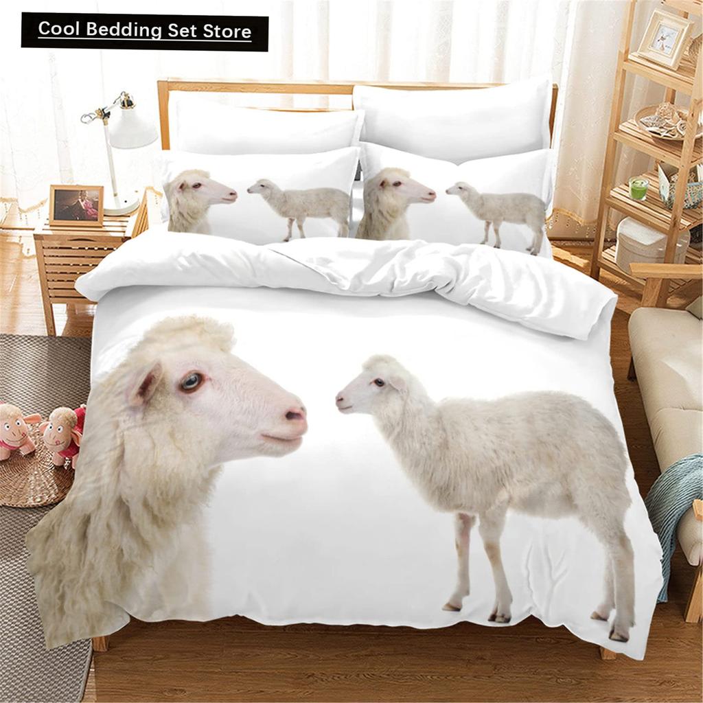 Funny Sheep King Queen Bedding Set Kids Farm Animal Duvet Cover White Little Lamb Comforter Cover 2/3pcs Polyester Quilt Cover