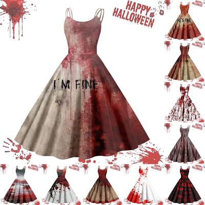 Women's Casual Halloween Printed Suspender Vintage Dress