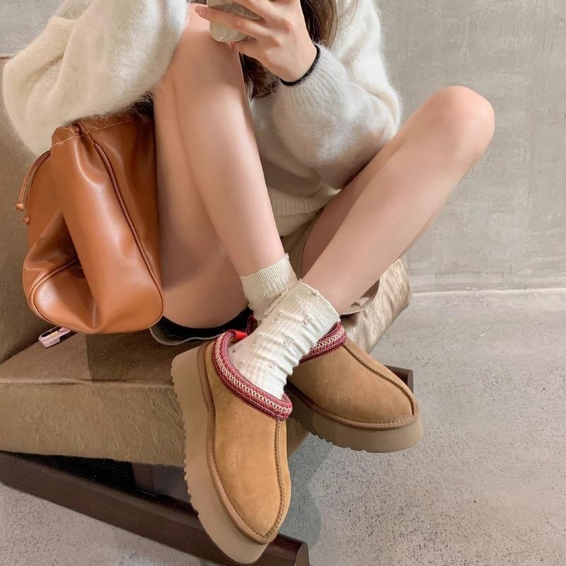 Neue Schuhe und Hausschuhe mit dicker Sohle für Damen, faule Kopftücher, Halbschaft-Schneestiefel