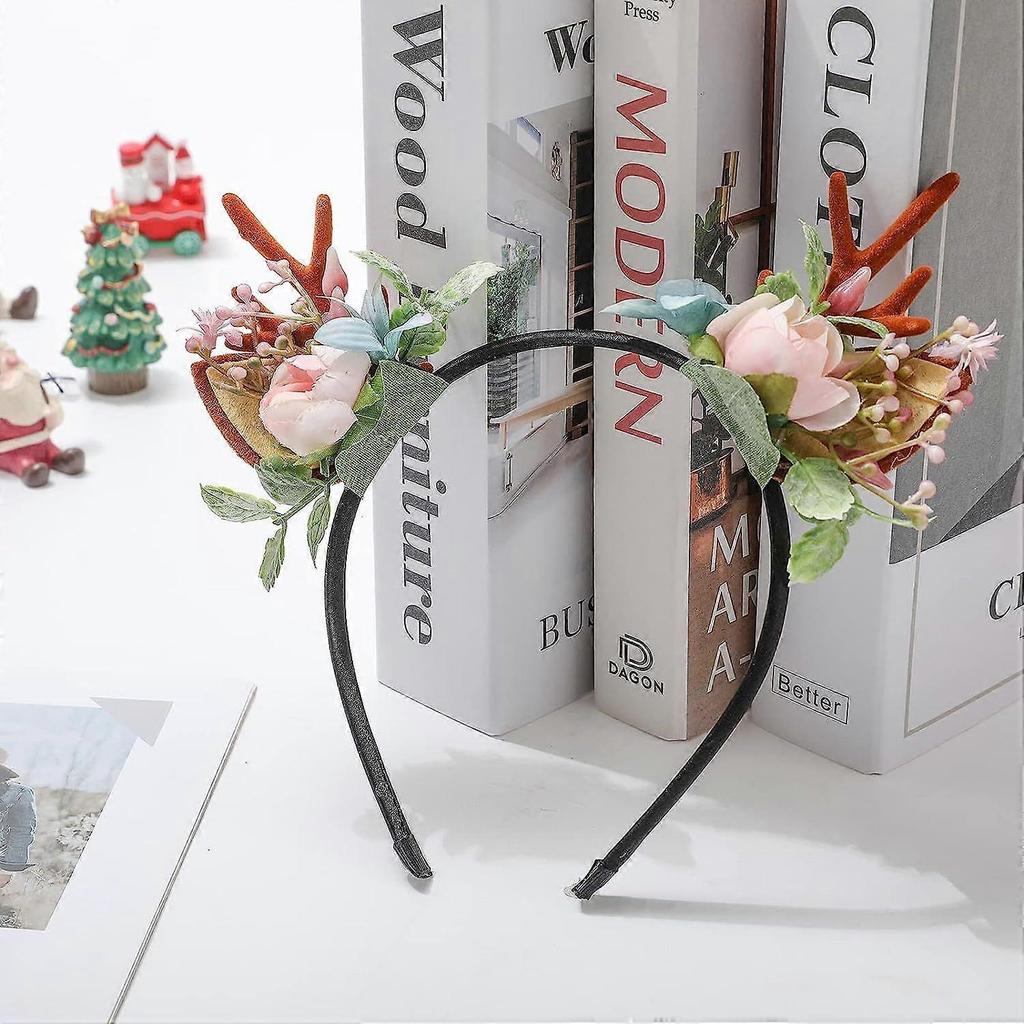 Christmas Reindeer Antlers Women Headband - Deer Xmas Hairband Antlers Hair Hoop with Ears for Ladies and Girls Christmas Thanksgiving Holiday Headwea