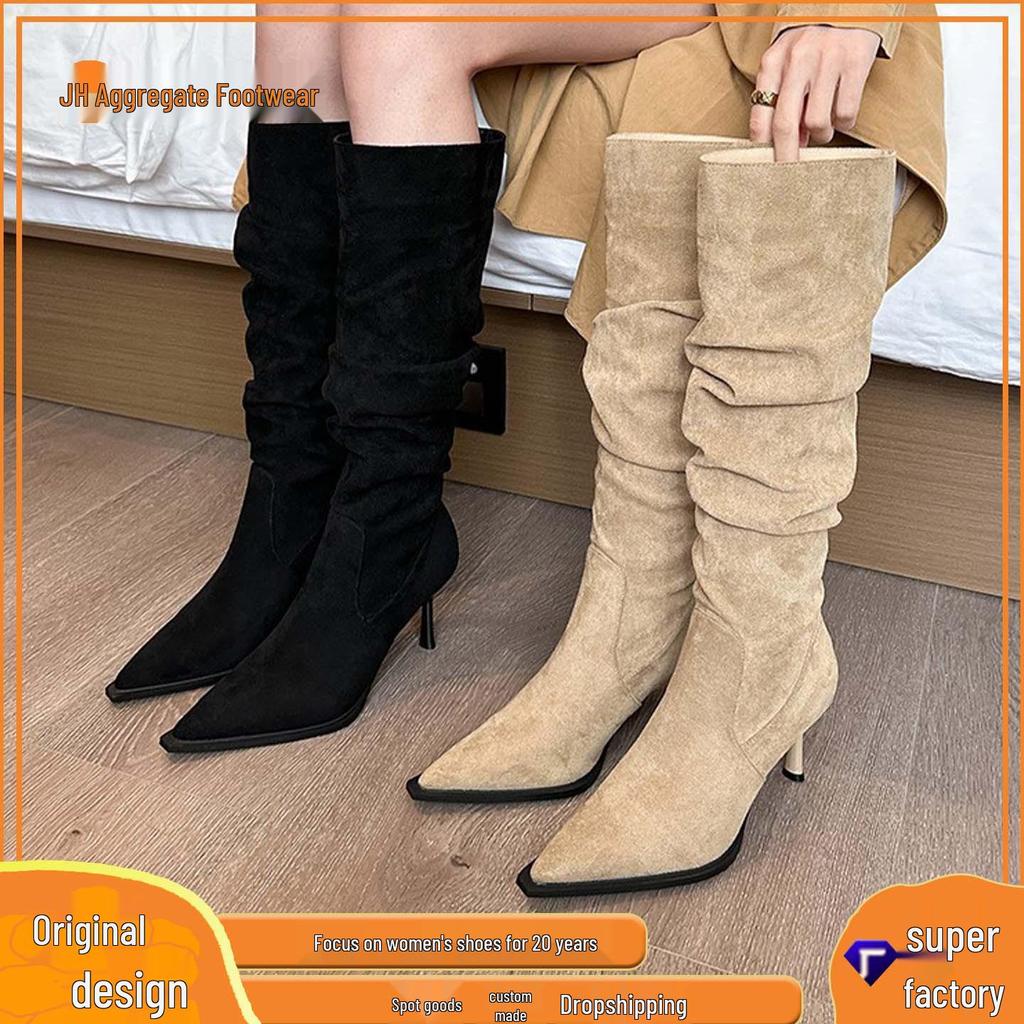 9800-1 Trendy Pointed-Toe Thigh-High Stiletto Boots for Women - Fall/Winter Faux Suede