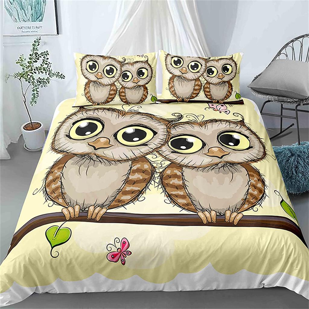 Cartoon Owl Duvet Cover Set Cute Kawaii Animals for Kids Girls Bedding Set King Queen Single Twin Size Polyester Comforter Cover