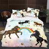 Rainbow Galloping Horse Duvet Cover Western Cowboy Bedding Set 3D Wild Animal Comforter Cover King Full for Boy Girl Adult Decor