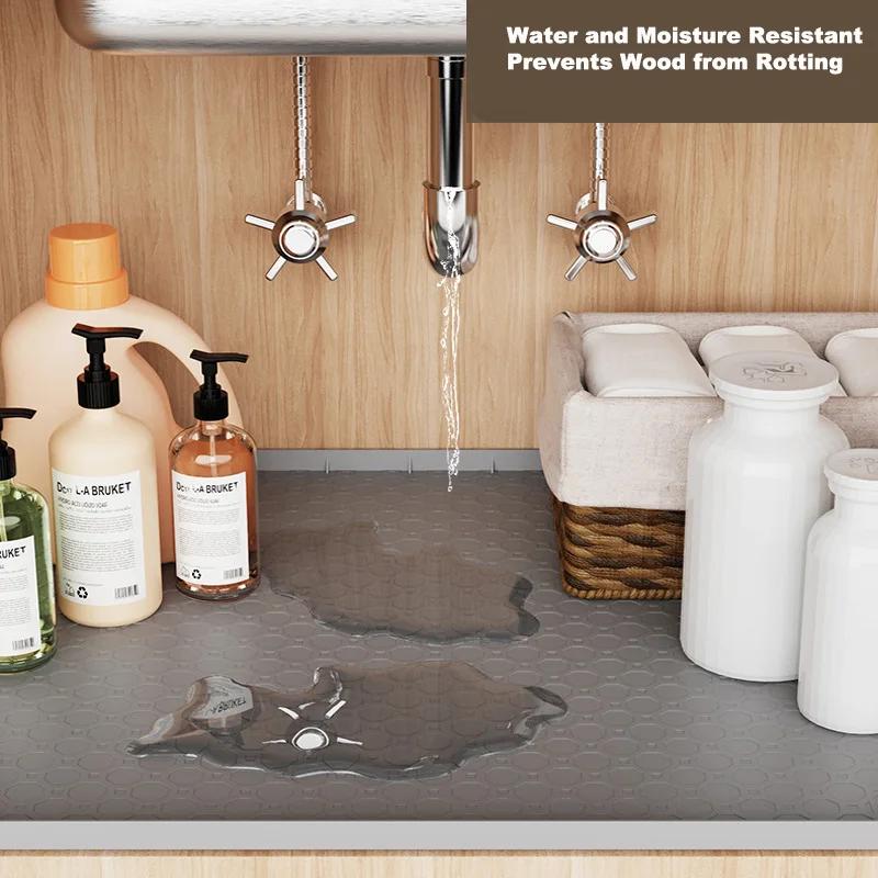 Under Sink Waterproof Silicone Mat Flexible Silicone Cabinet Liner 34x22‘’ Kitchen and Bathroom Sink Mats Protectors Storage
