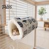 Túnel Acogedor para Mascotas Cama para Hámster, Túnel Escondite para Cobayas, Estampados Lindos de Gatos, Escondite Colgante Lavable Forrado de Felpa, Accesorio para Jaula para Petauro del Azúcar